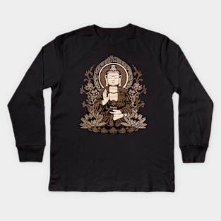 Gautama Buddha Woodgrain Kids Long Sleeve T-Shirt